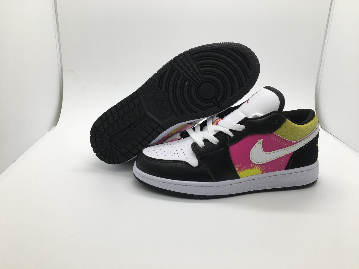 Air Jordan 1 Low Shadow Black White Pink Yellow Shoes